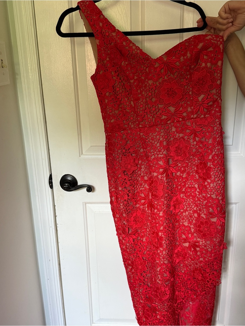 Dress the population Red lace midi dress
